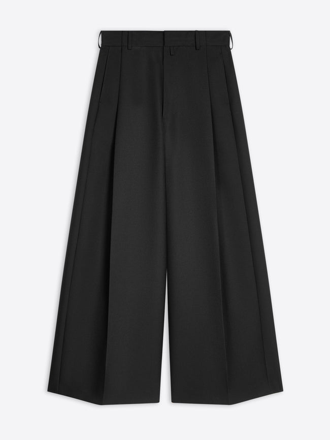 Black wide pleated pants on a white background