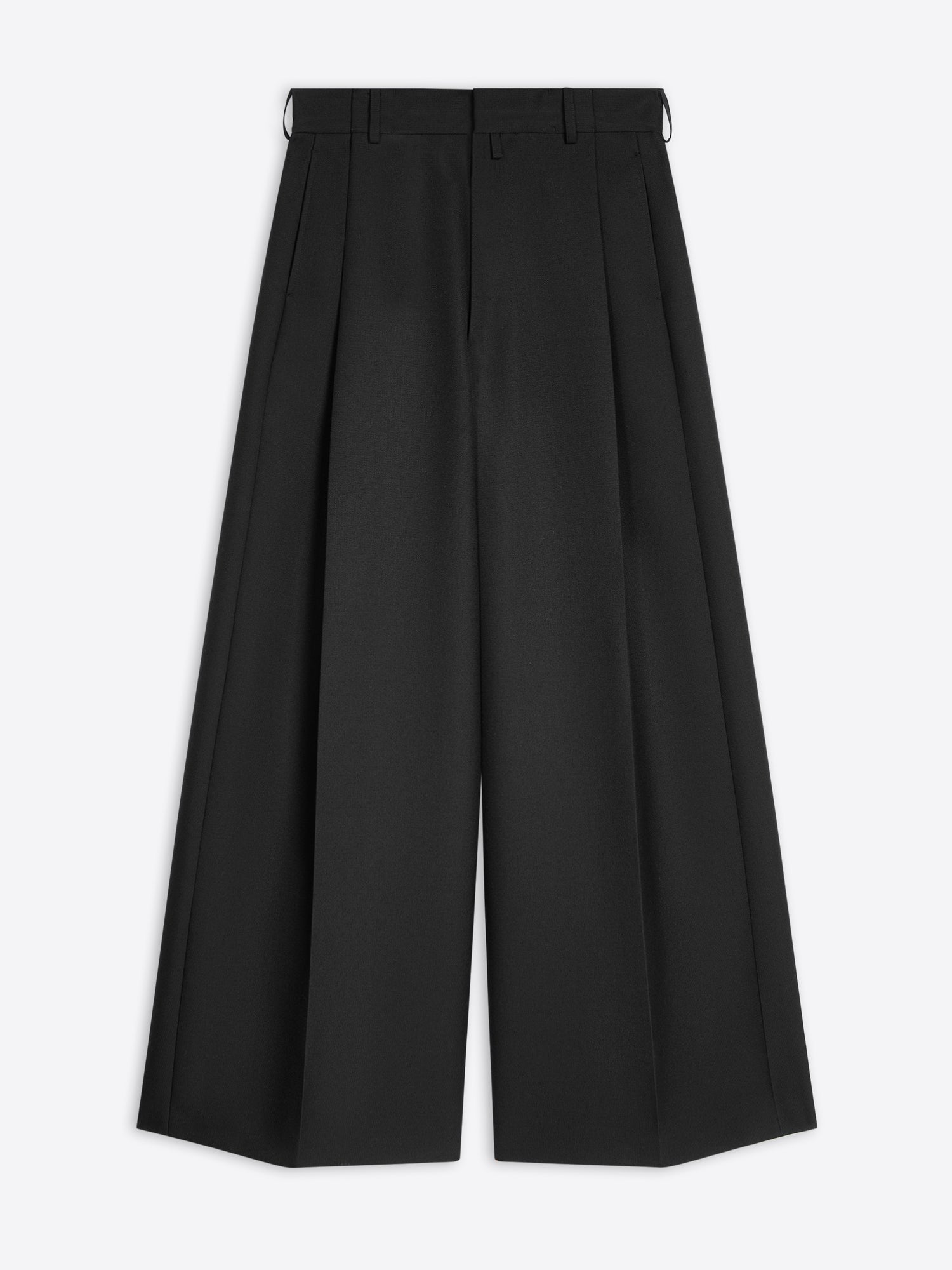 Black wide pleated pants on a white background