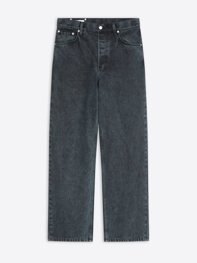 Petrol colored loose fit jeans on a white background - Dries Van Noten