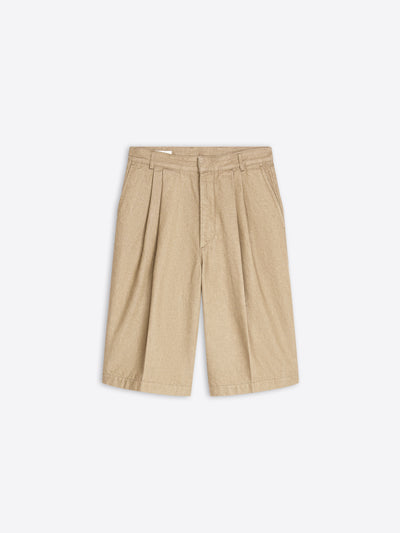Stone colored tailored denim shorts on a white background - Dries Van Noten