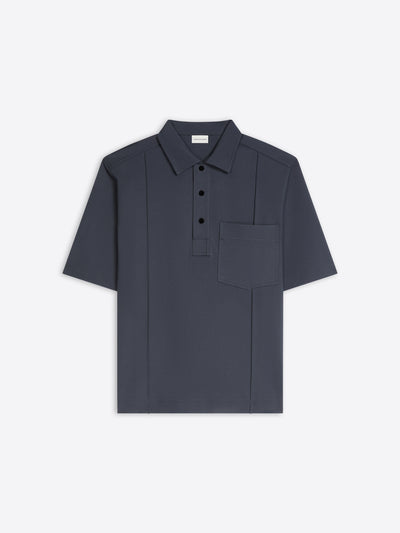 Navy colored viscose polo shirt with front pocket on a white background - Dries Van Noten