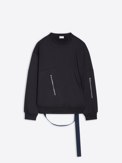 Navy colored strap sweatshirt on a white background - Dries Van Noten