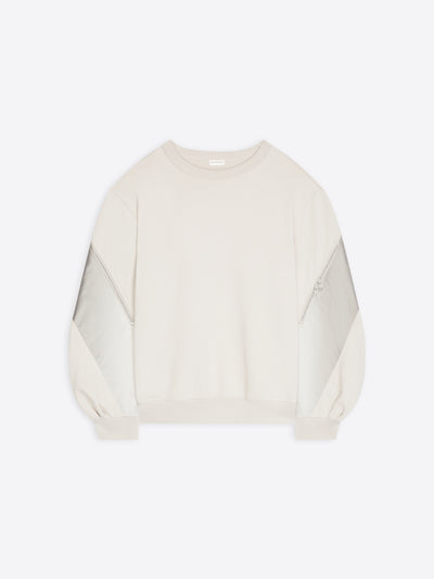 Pearl colored sweatshirt with contrast panels and zip detailing on a white background - Dries Van Noten
