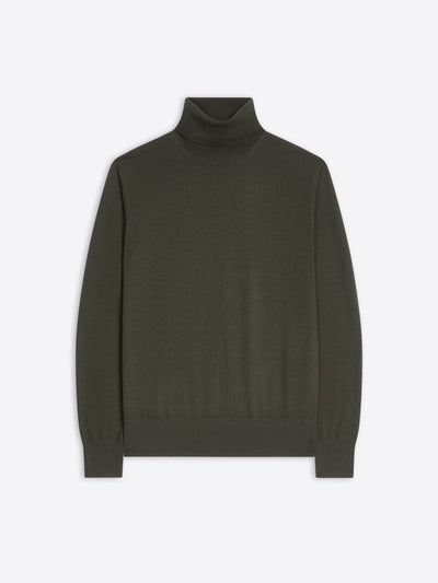 Dark khaki wool turtleneck sweater on a white background - Dries Van Noten