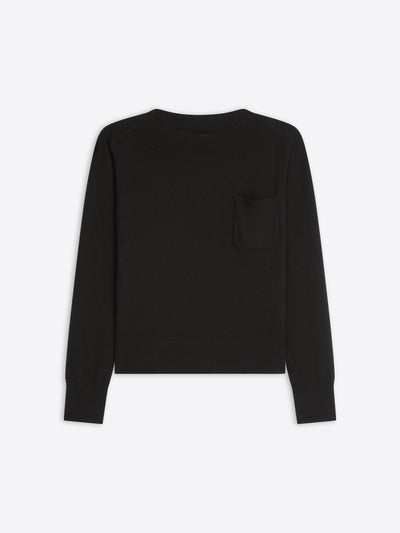 Black cashmere sweater with front pocket on a white background - Dries Van Noten