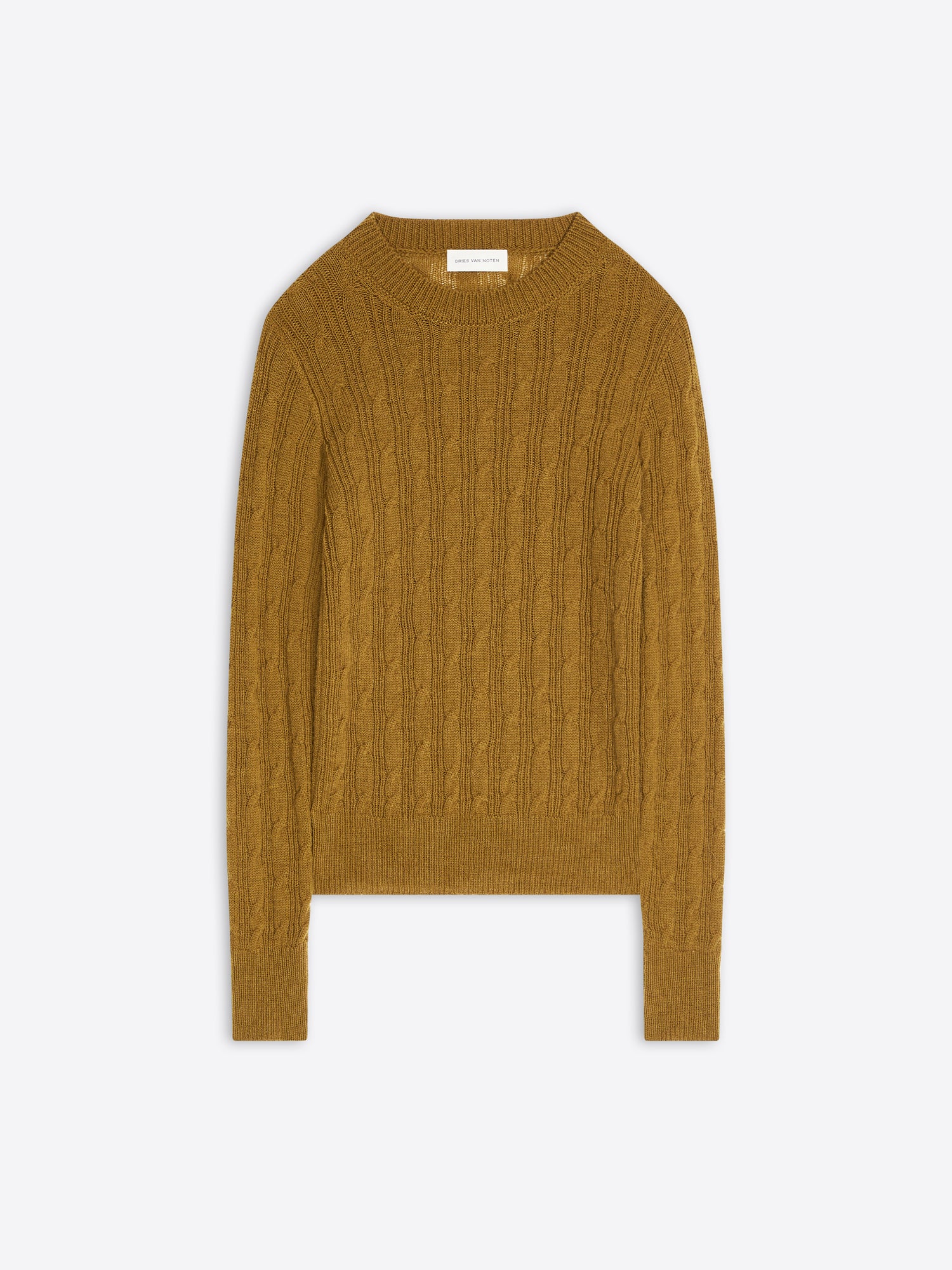Khaki colored wool sweater on a white background
