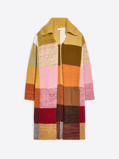Long, multicolor checked pattern wool cardigan on a white background - Dries Van Noten