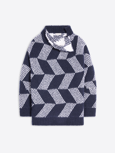 Navy and white, oversized graphic sweater on a white background - Dries Van Noten