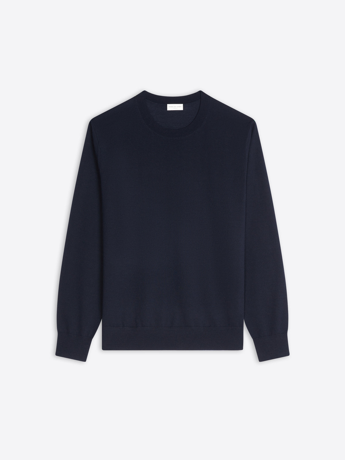 Navy blue sweater on a light gray background