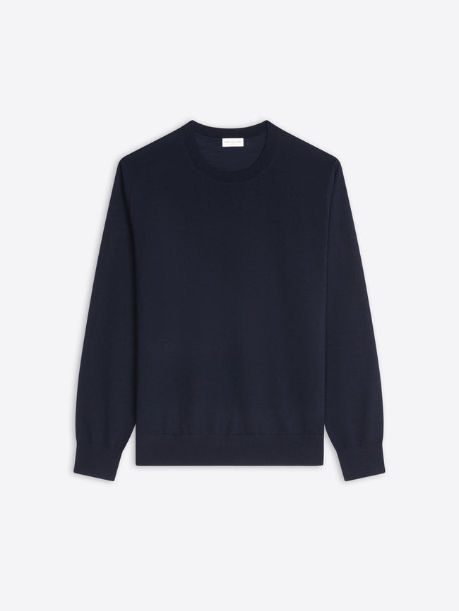 Navy blue sweater on a light gray background