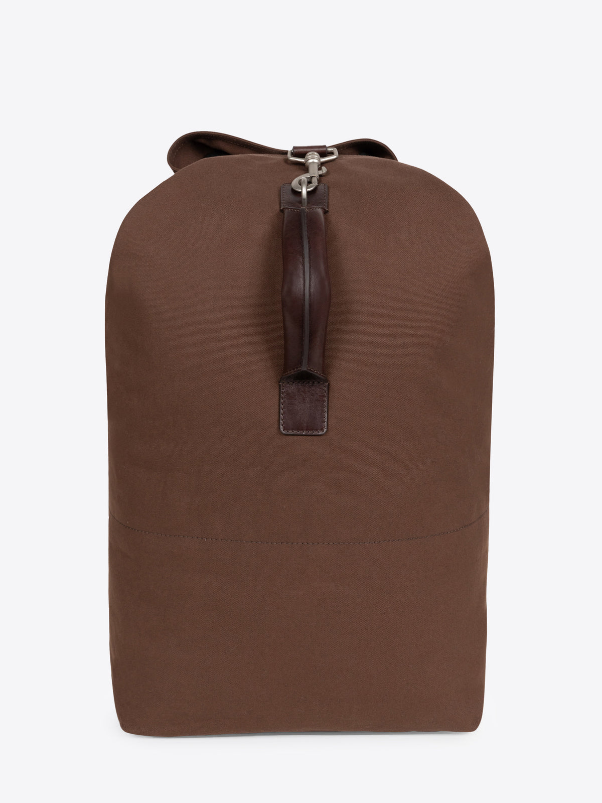 Brown duffel bag on a white background