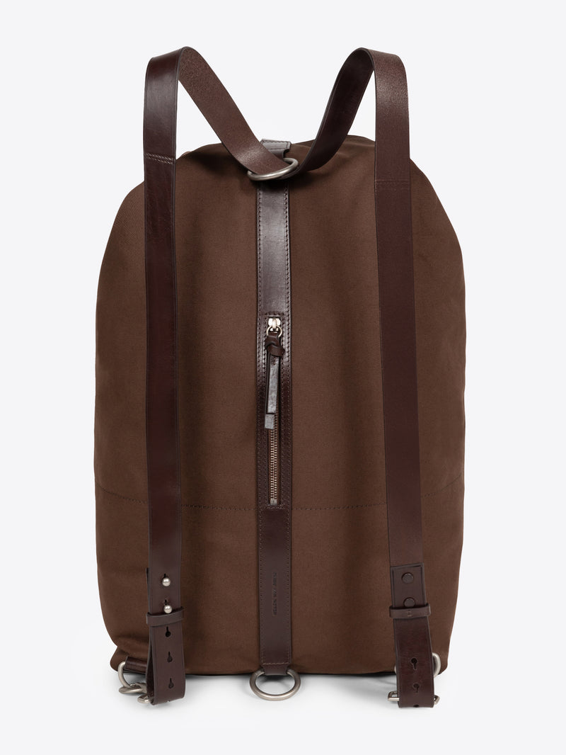 Brown duffel bag on a white background