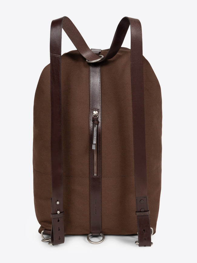 Brown duffel bag on a white background