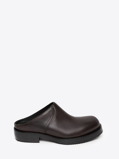 Dark brown leather clog shoe on a white background - Dries Van Noten