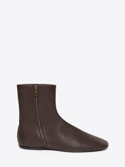 Brown leather ankle boot with a zipper on a white background - Dries Van Noten