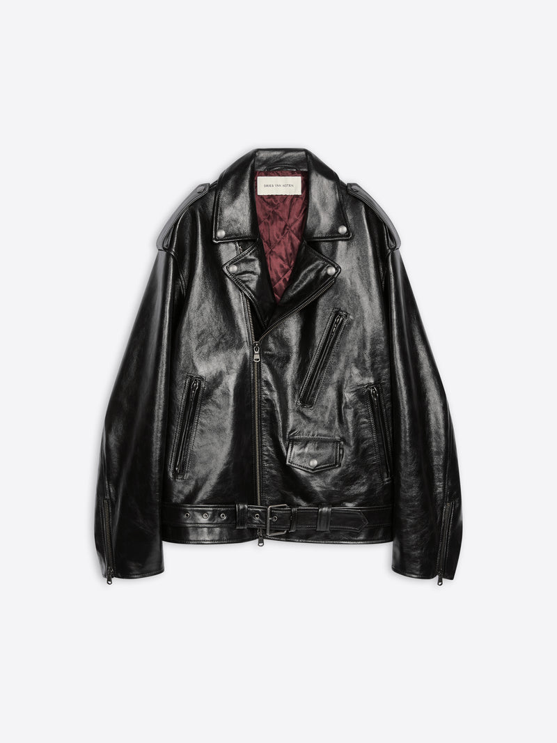 Black leather jacket on a white background