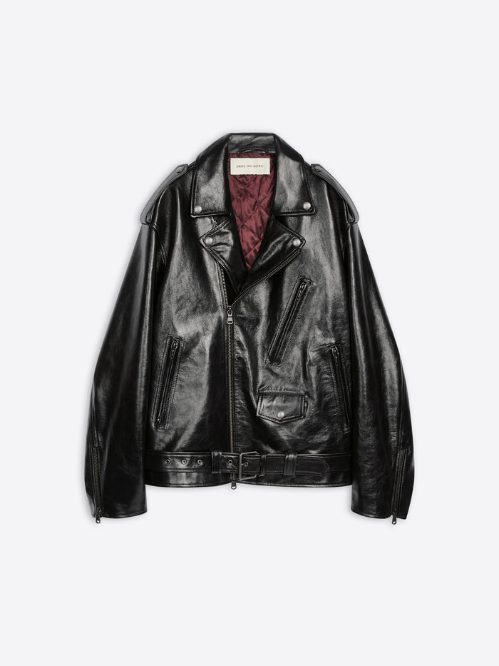 Black leather jacket on a white background