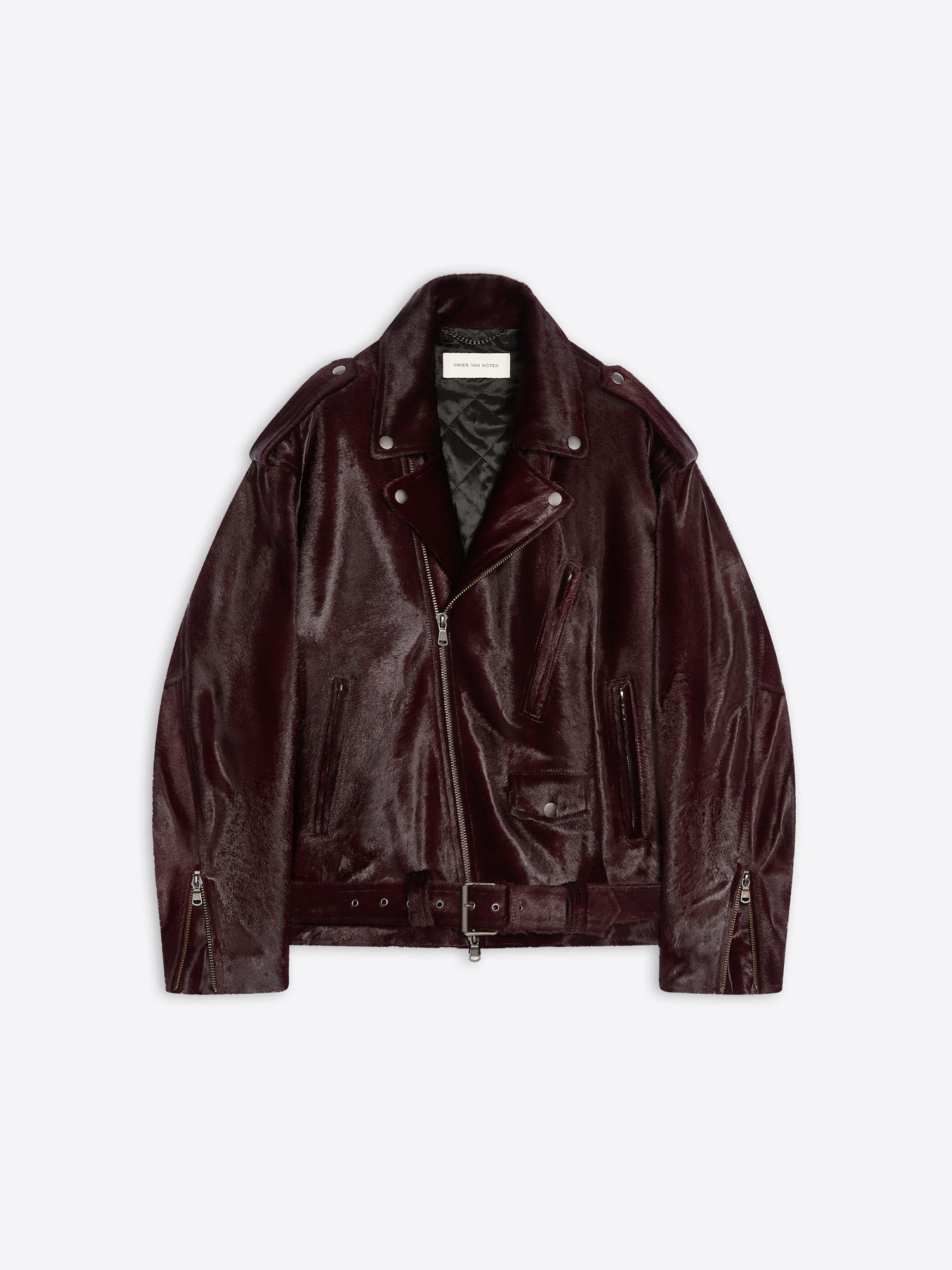 Burgundy leather jacket on a light gray background