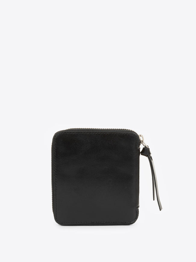 Black zip wallet on a white background