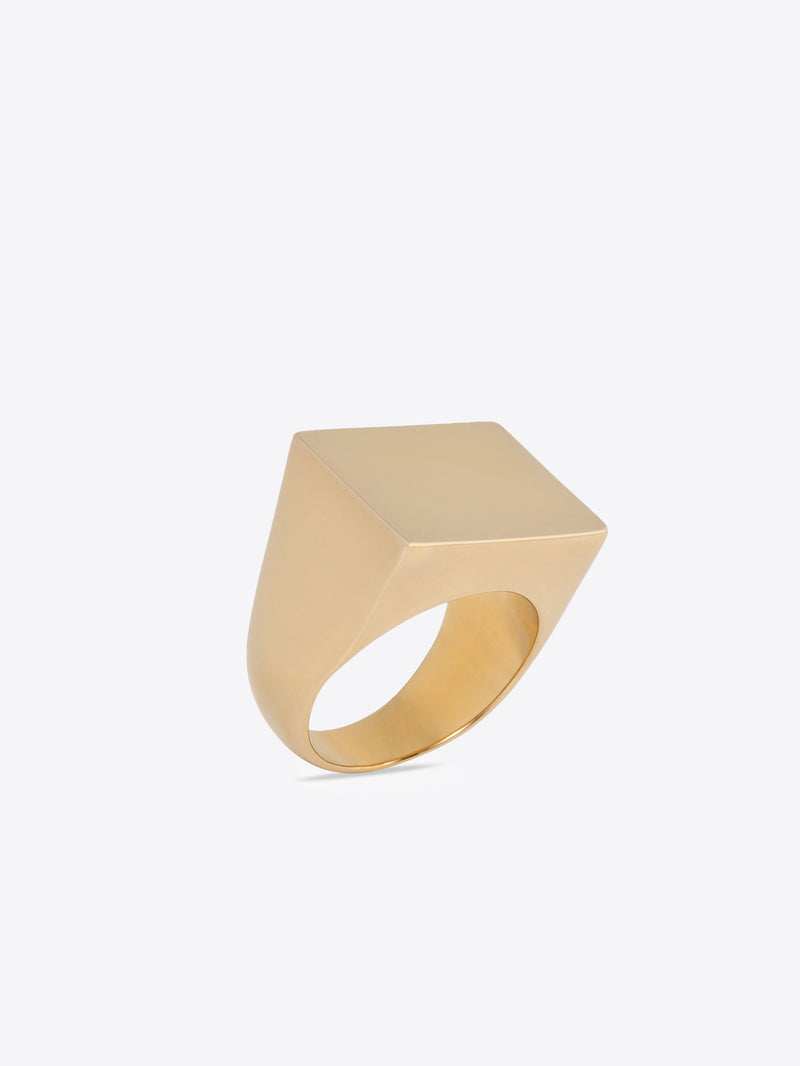 Handmade gold square signet ring in precious plated eco brass.