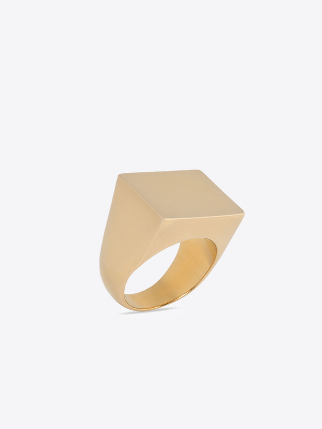 Handmade gold square signet ring in precious plated eco brass.