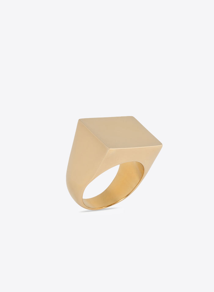 Handmade gold square signet ring in precious plated eco brass.