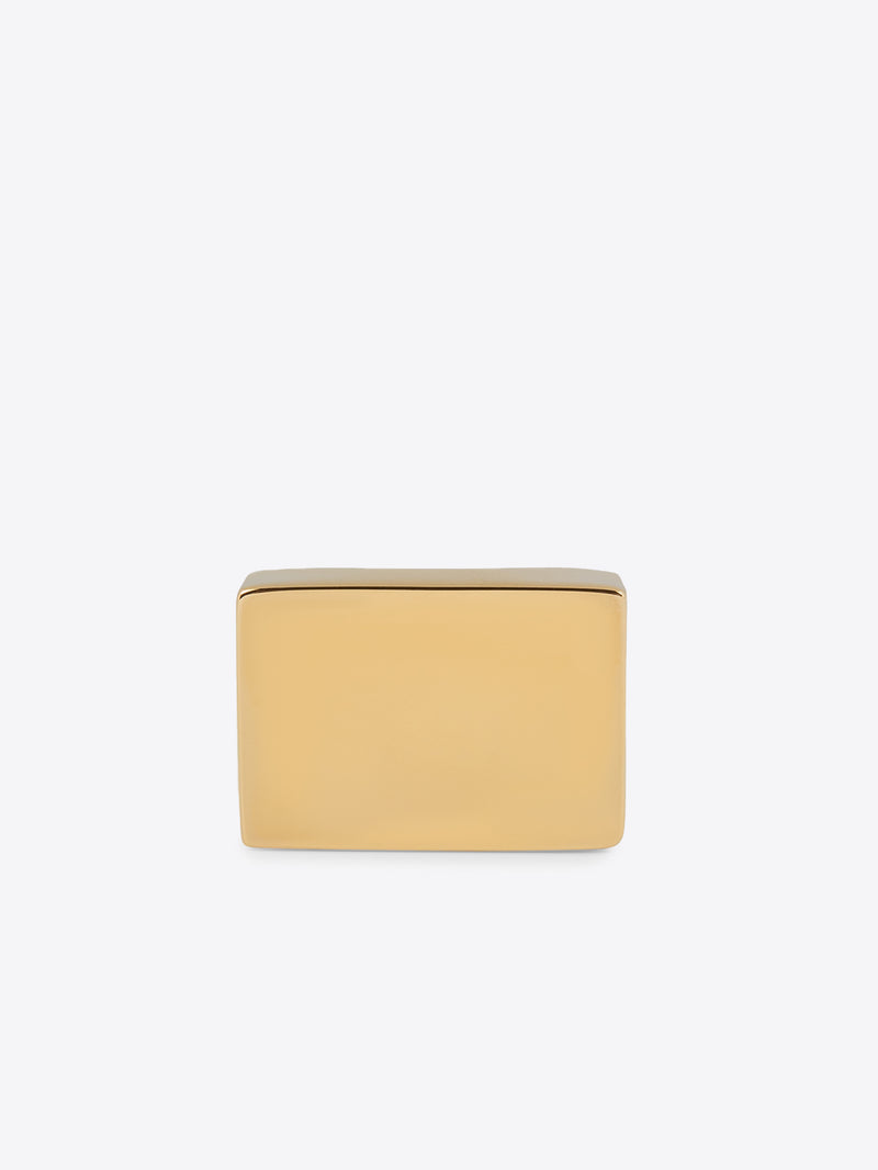 Front view of a handmade gold square signet ring in precious plated eco brass.