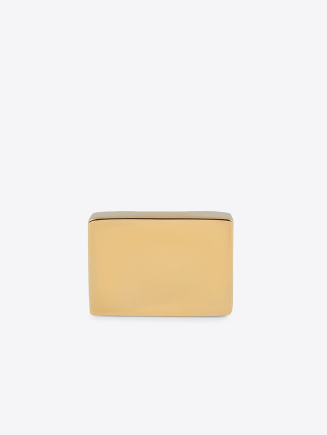 Front view of a handmade gold square signet ring in precious plated eco brass.