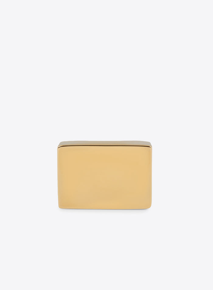 Front view of a handmade gold square signet ring in precious plated eco brass.