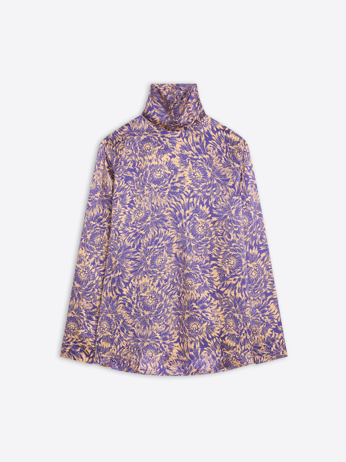 Purple floral patterned shirt on a white background