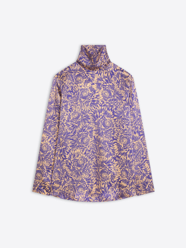 Purple floral patterned shirt on a white background