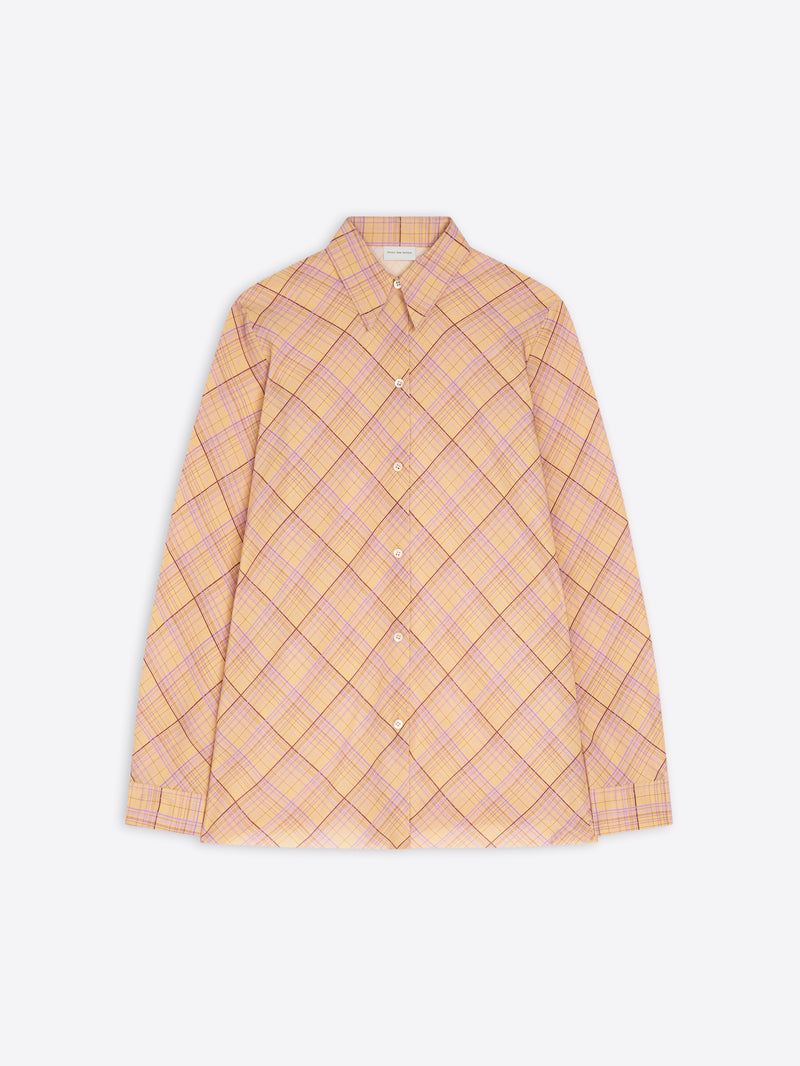 Yellow and pink checkered shirt on a white background