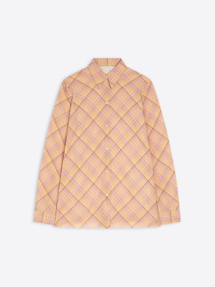 Yellow and pink checkered shirt on a white background