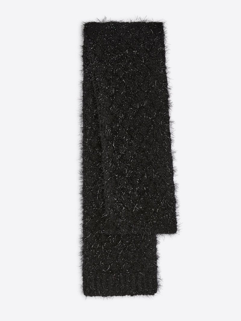Black knitted scarf on a white background