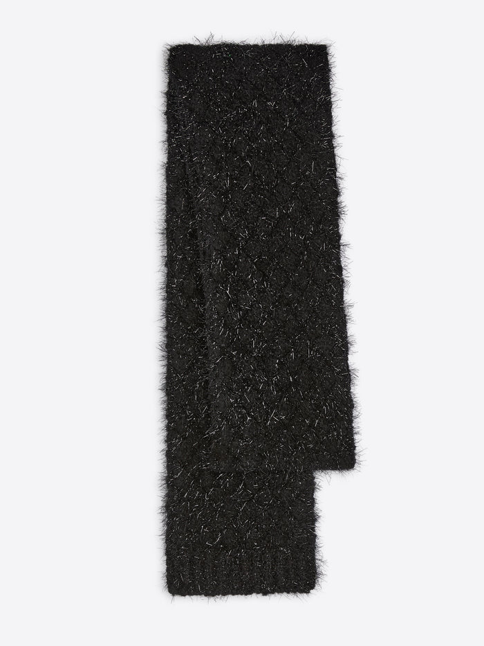 Black knitted scarf on a white background