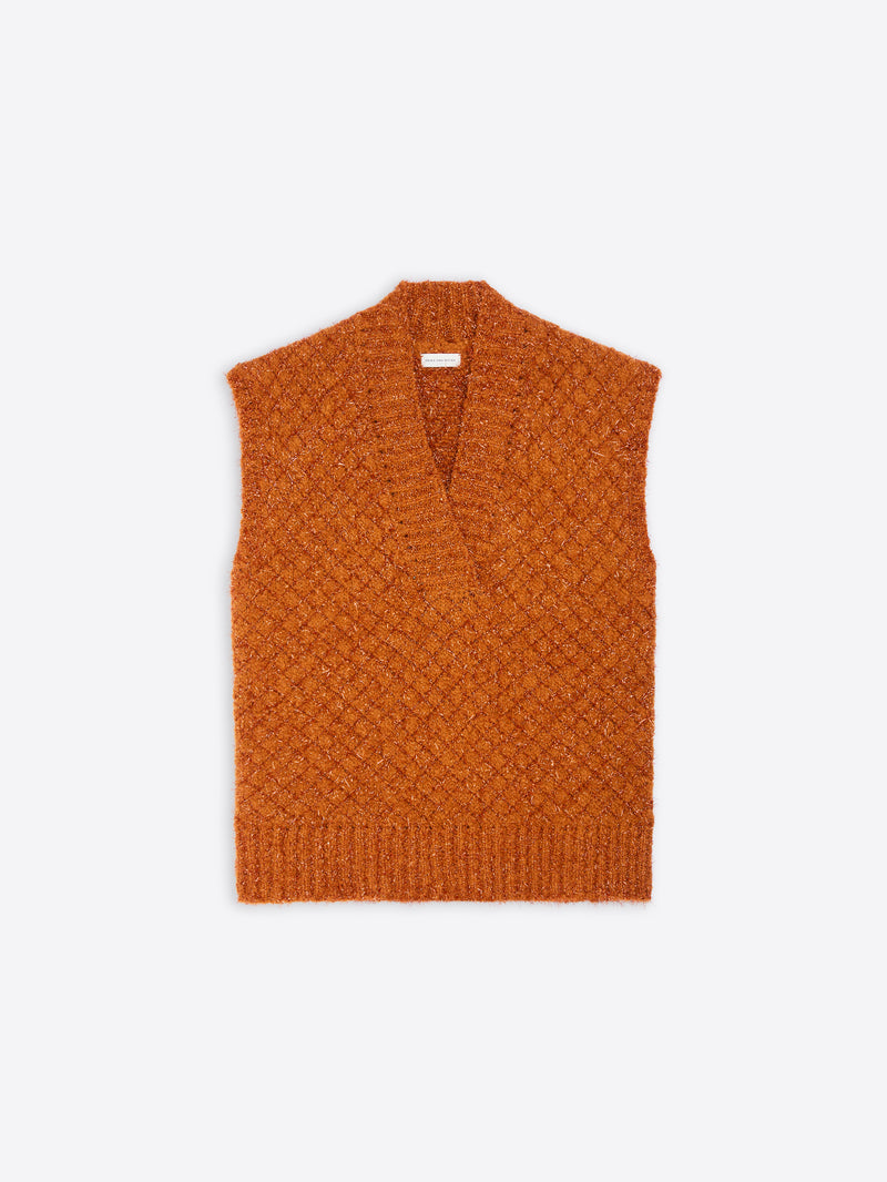 Orange knitted vest on a white background