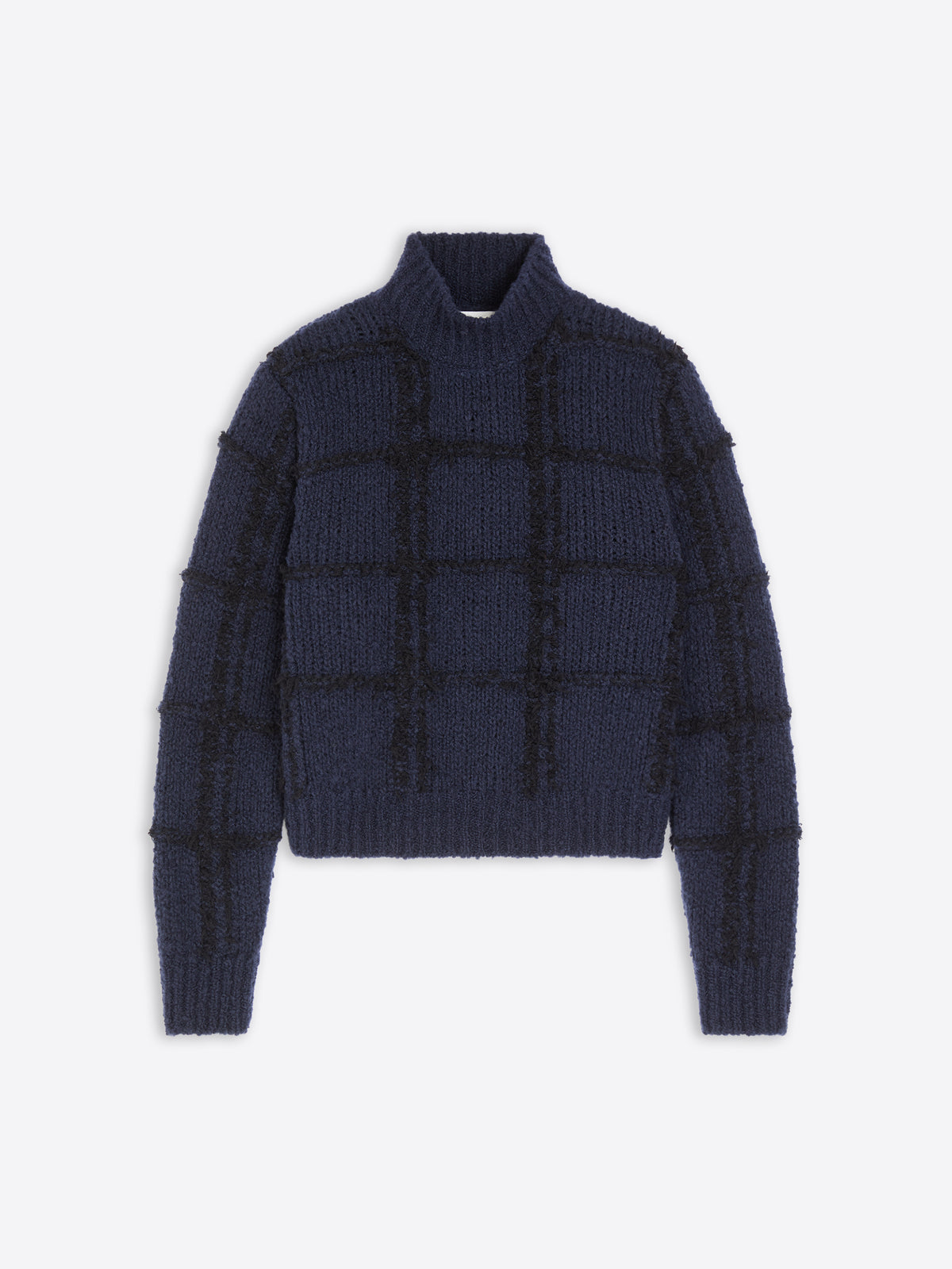 Navy blue textured sweater on a white  background