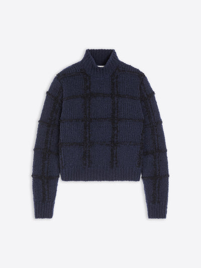 Navy blue textured sweater on a white  background - Dries Van Noten