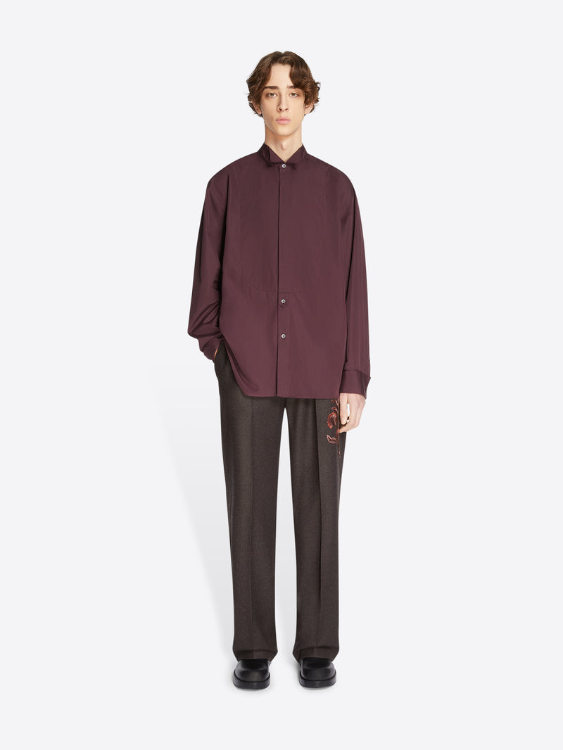 Dries Van Noten - Men - Oversized Tuxedo Shirt - Burgundy - M Dries Van Noten - Men - Oversized Tuxedo Shirt - Burgundy - M