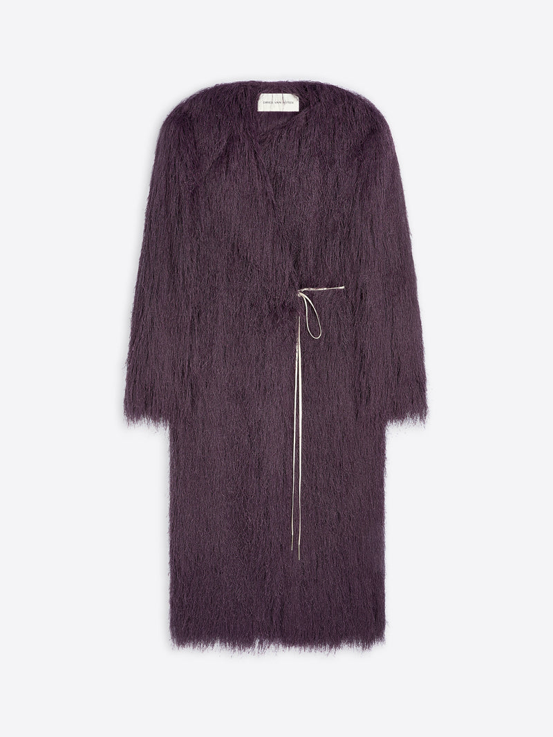 Purple textured coat with a zipper on a white background - Dries Van Noten