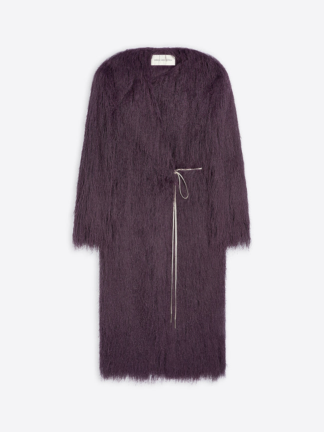 Purple textured coat with a zipper on a white background - Dries Van Noten