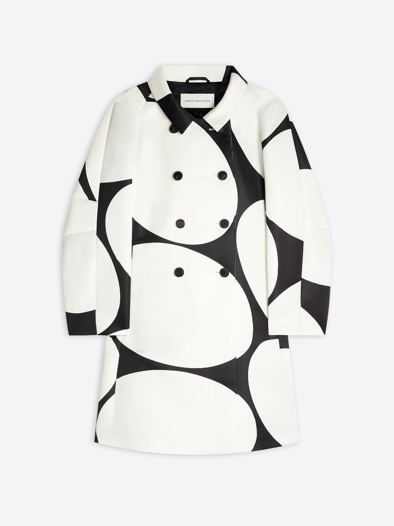 Black and white patterned coat on a light gray background - Dries Van Noten