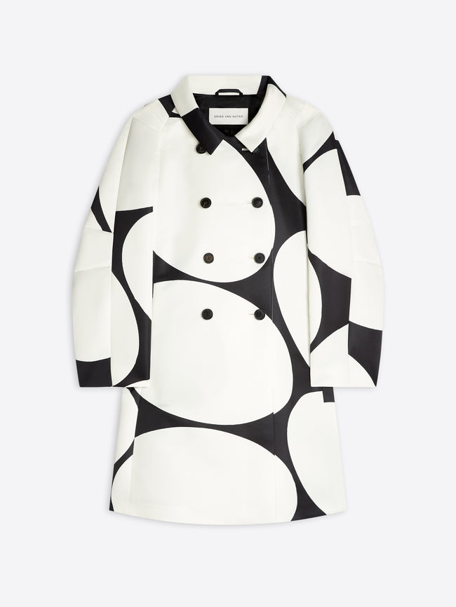 Black and white patterned coat on a light gray background - Dries Van Noten