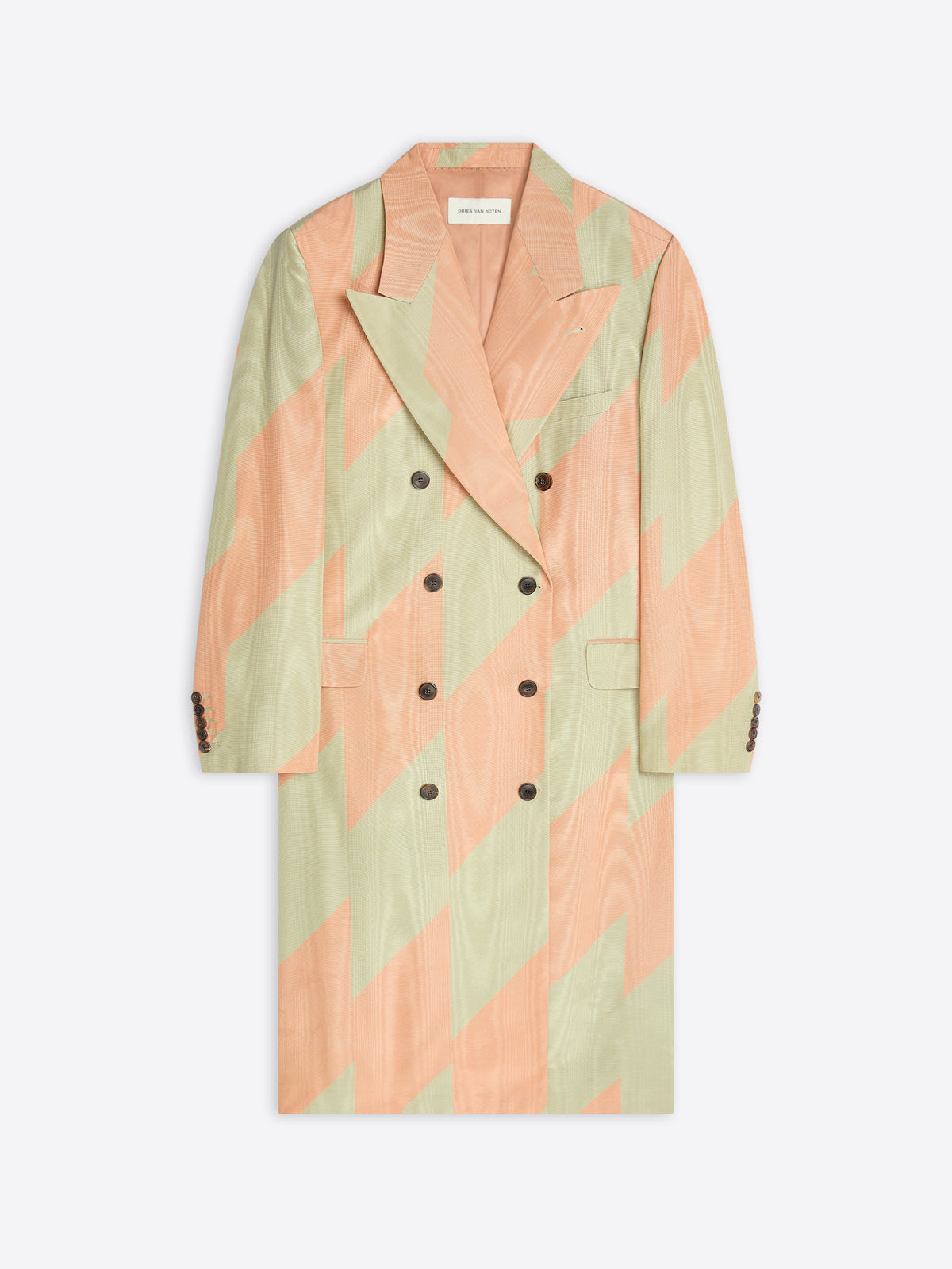 Patterned coat with pink and green design on a white background - Dries Van Noten