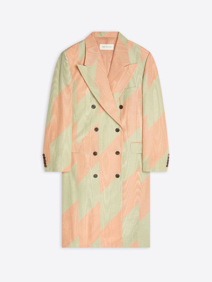 Patterned coat with pink and green design on a white background - Dries Van Noten