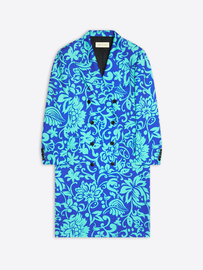 Blue floral patterned coat on a white background - Dries Van Noten