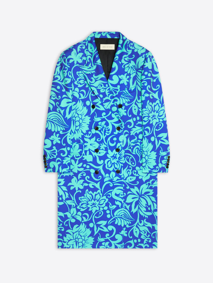 Blue floral patterned coat on a white background - Dries Van Noten