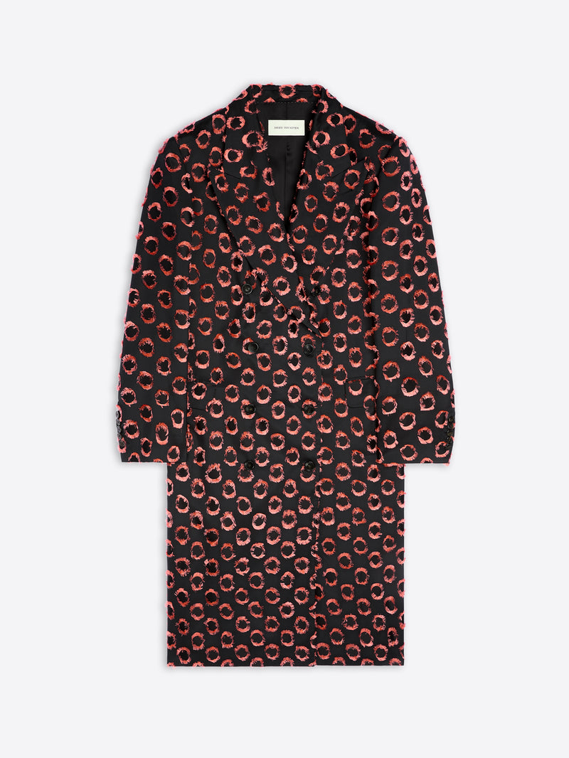 Black dress with red leopard print pattern on a white background - Dries Van Noten