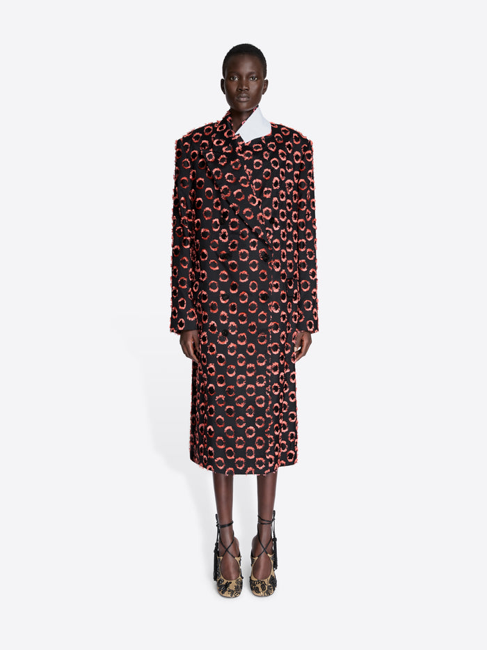 Person wearing a patterned dress on a white background - Dries Van Noten