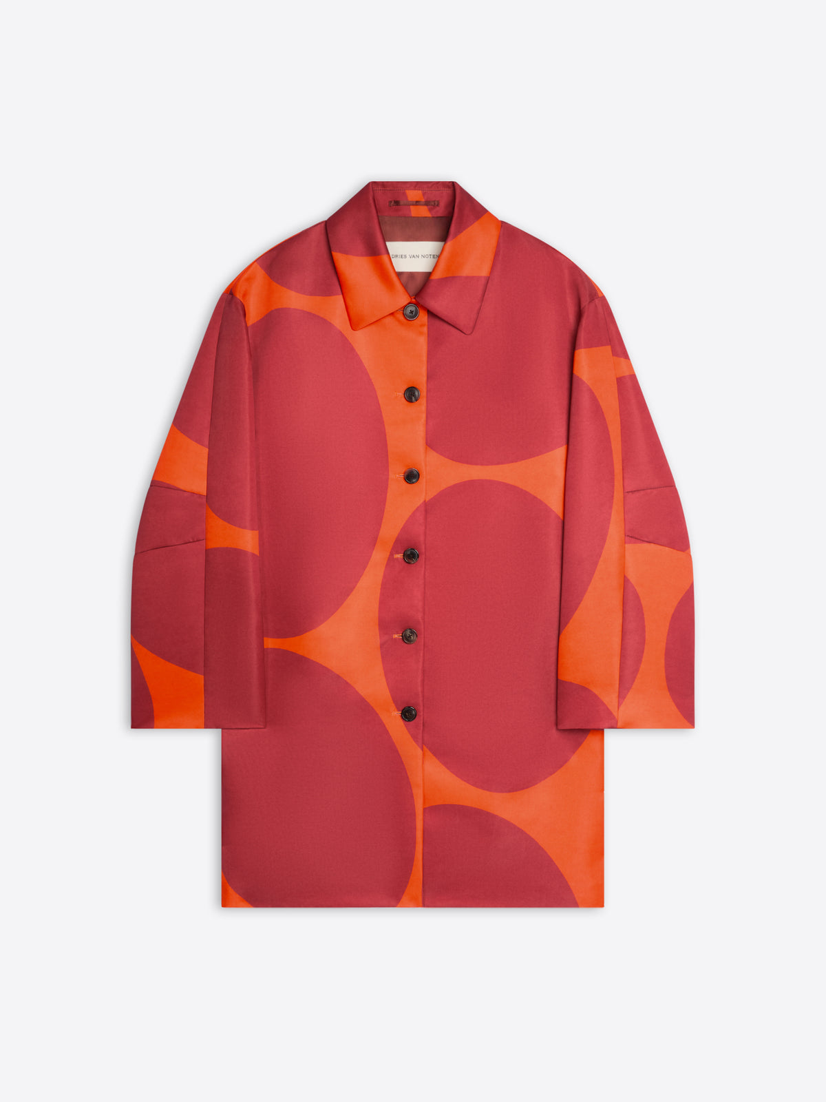 Red and orange patterned coat on a white background - Dries Van Noten